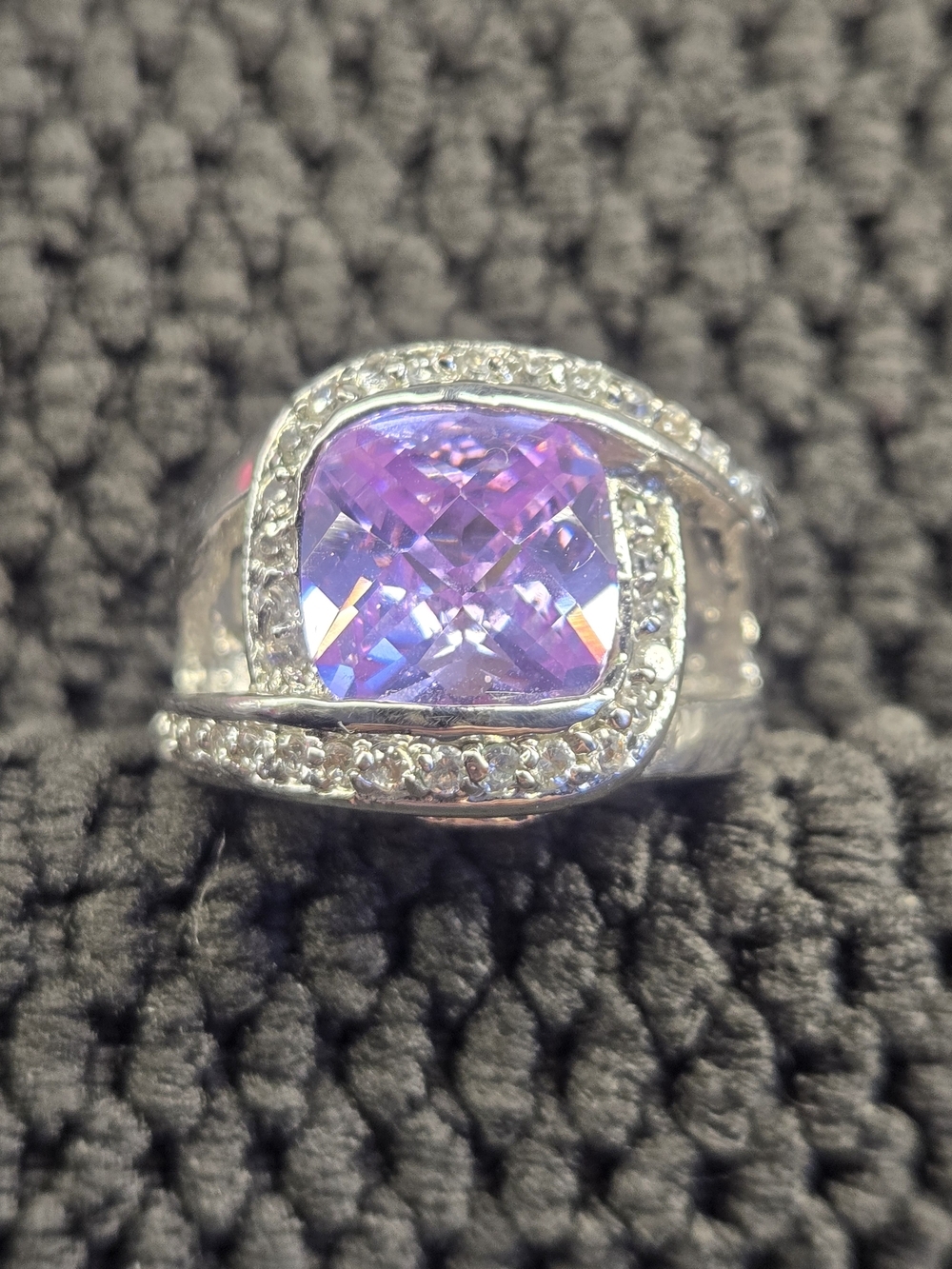Silver Ring with Purple Cubic Zirconia and Pavé Accents Size 5 - Picture 2 of 10